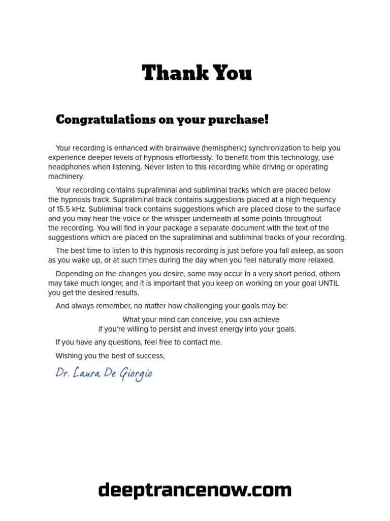Thank You: Congratulations On Your Purchase! | PDF