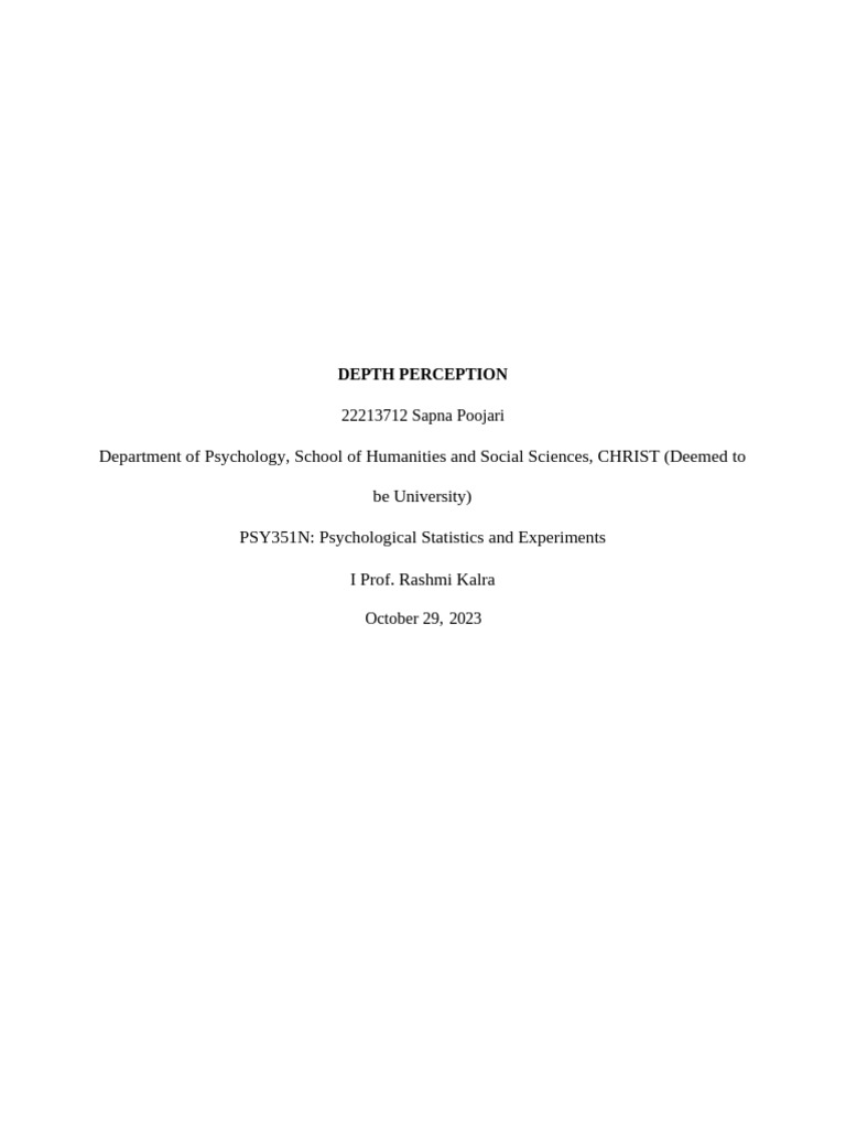 Depth Perception Experiment Analysis | PDF | Perception | Visual System