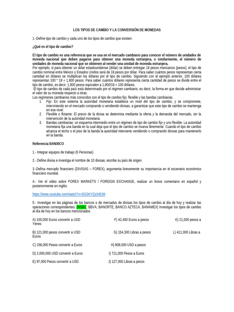 Tipos de Cambio y Conversión Monetaria | PDF | Tipo de cambio | Moneda