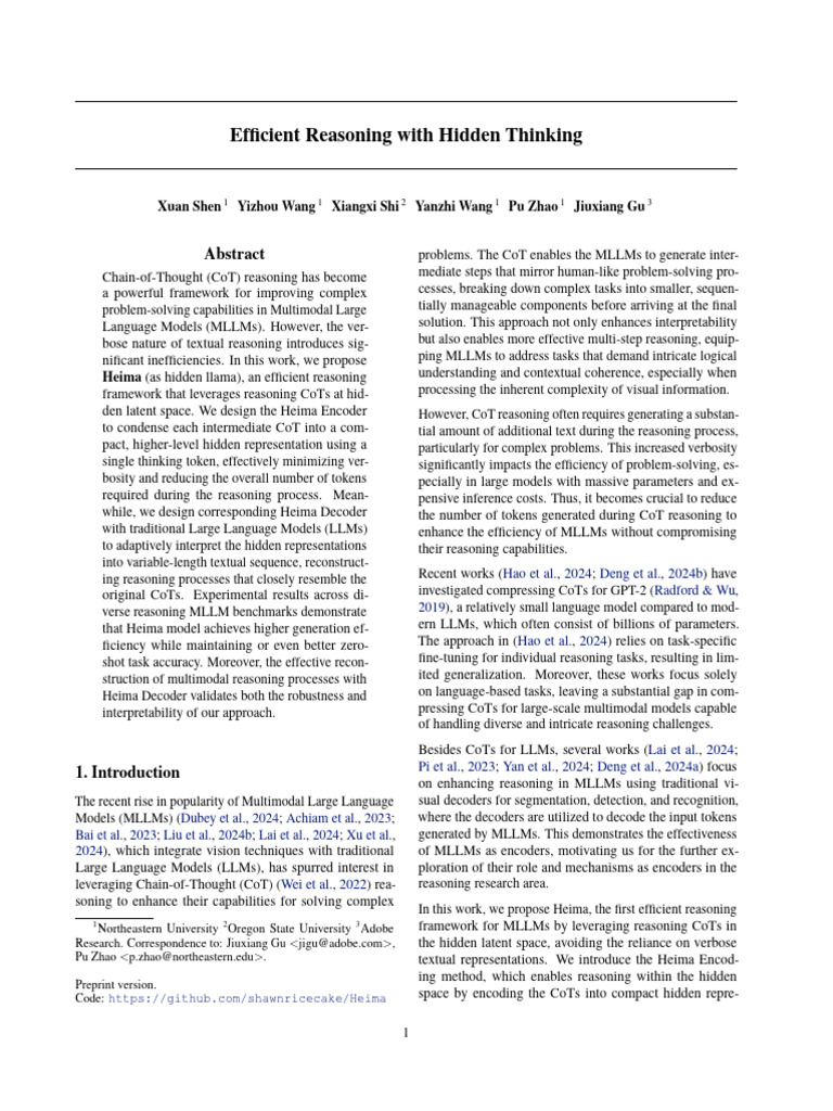 Efficient Reasoning Framework: Heima | PDF