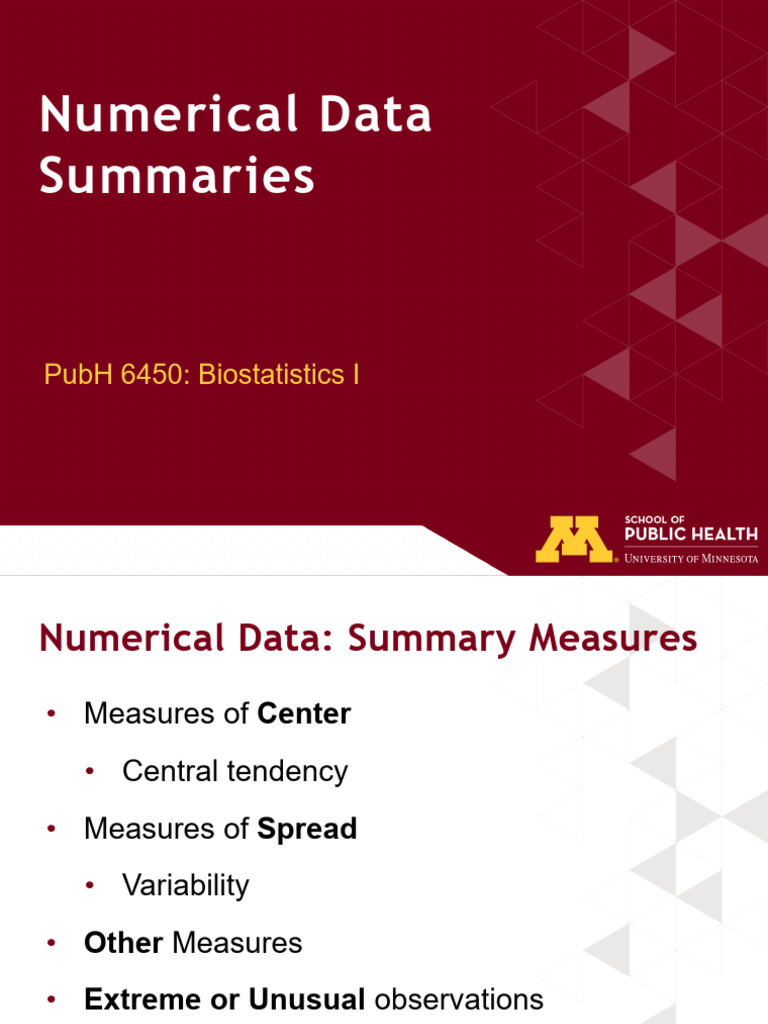Biostatistics I: Data Summary Measures | PDF | Quartile | Statistics
