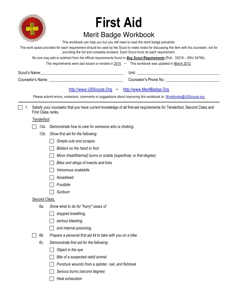 First Aid Merit Badge Workbook PDF