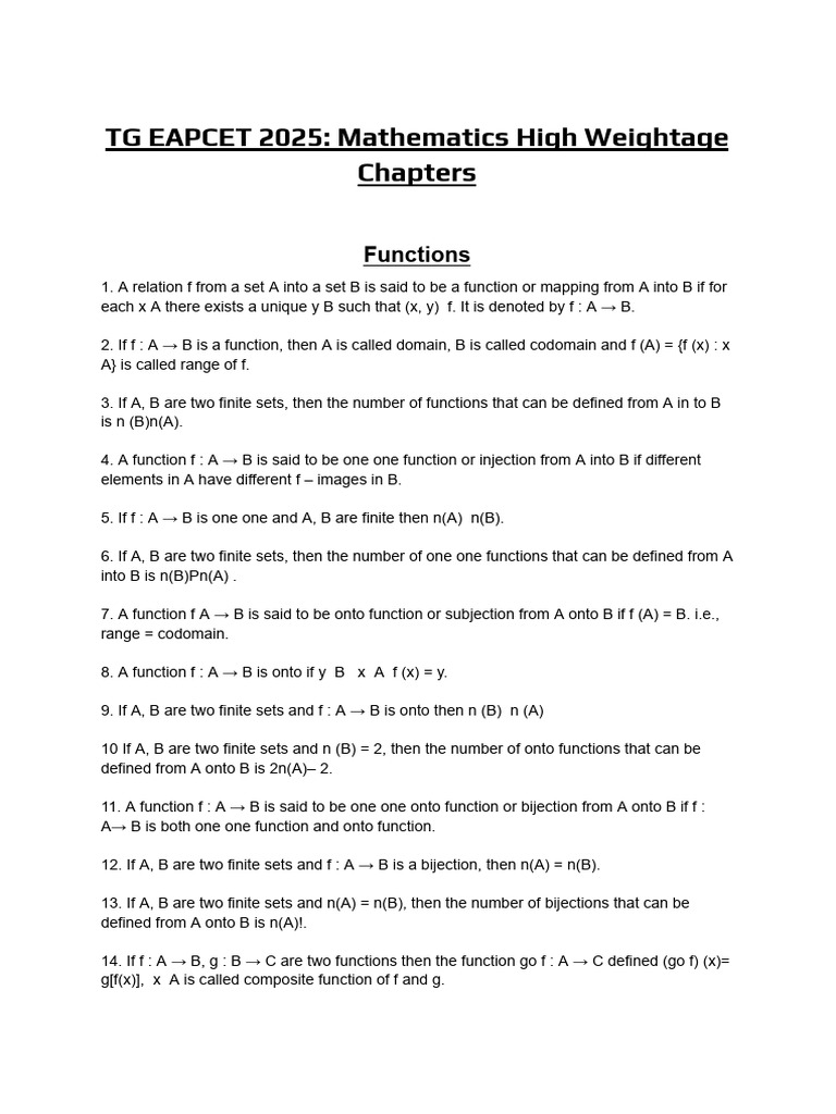 TG EAPCET 2025 Math Guide | PDF | Function (Mathematics) | Matrix ...