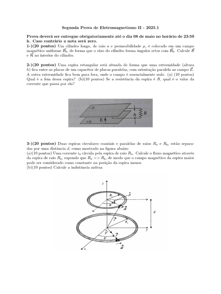 Prova Eletromagnetismo II - 2025.1 | PDF | Magnetismo | Campo magnético