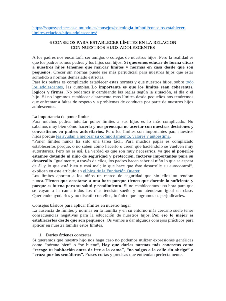 6 Consejos para Establecer Límites en La Relacion Con Nuestros Hijos ...