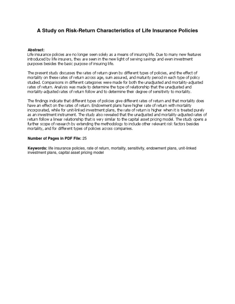 Risk-Return Analysis of Life Insurance Policies | PDF