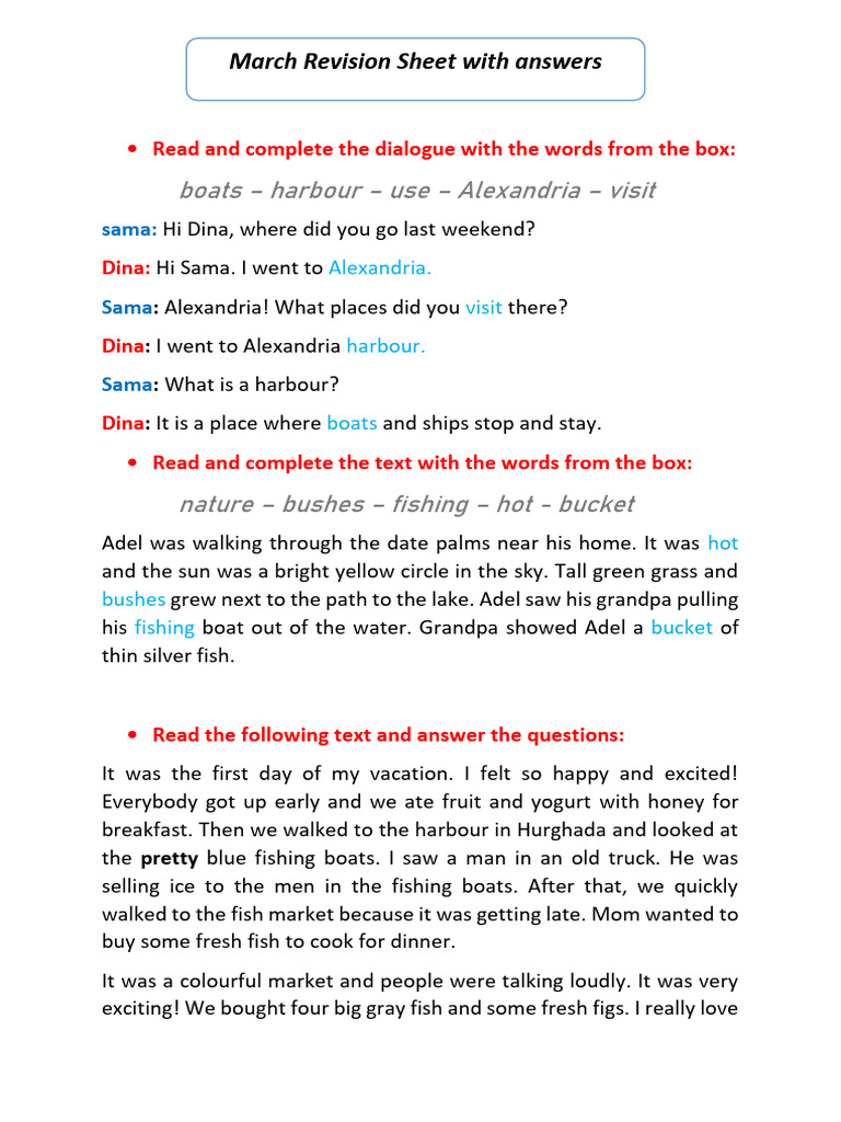 March Sheet With Answers G 5 | PDF | Snorkeling
