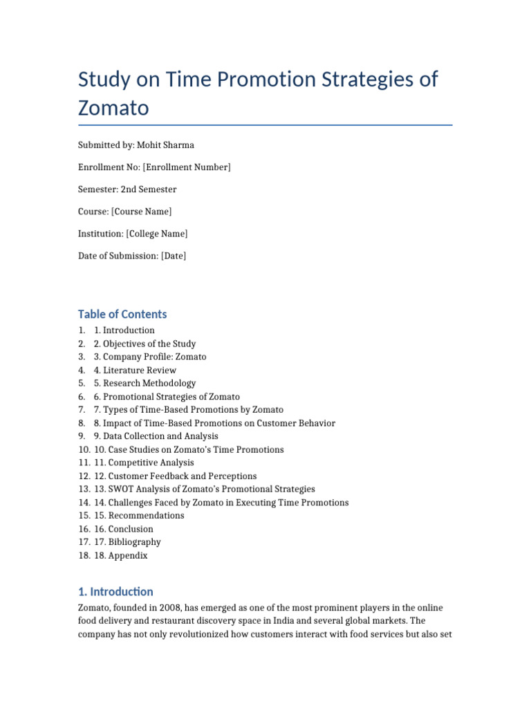 Zomato's Time-Based Promotion Strategies | PDF
