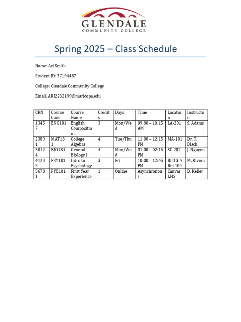 Ari Spring 2025 Schedule PDF