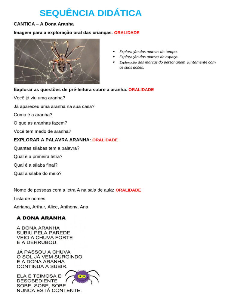 Atividades Didáticas sobre a Aranha | PDF | Aranha | Sílaba