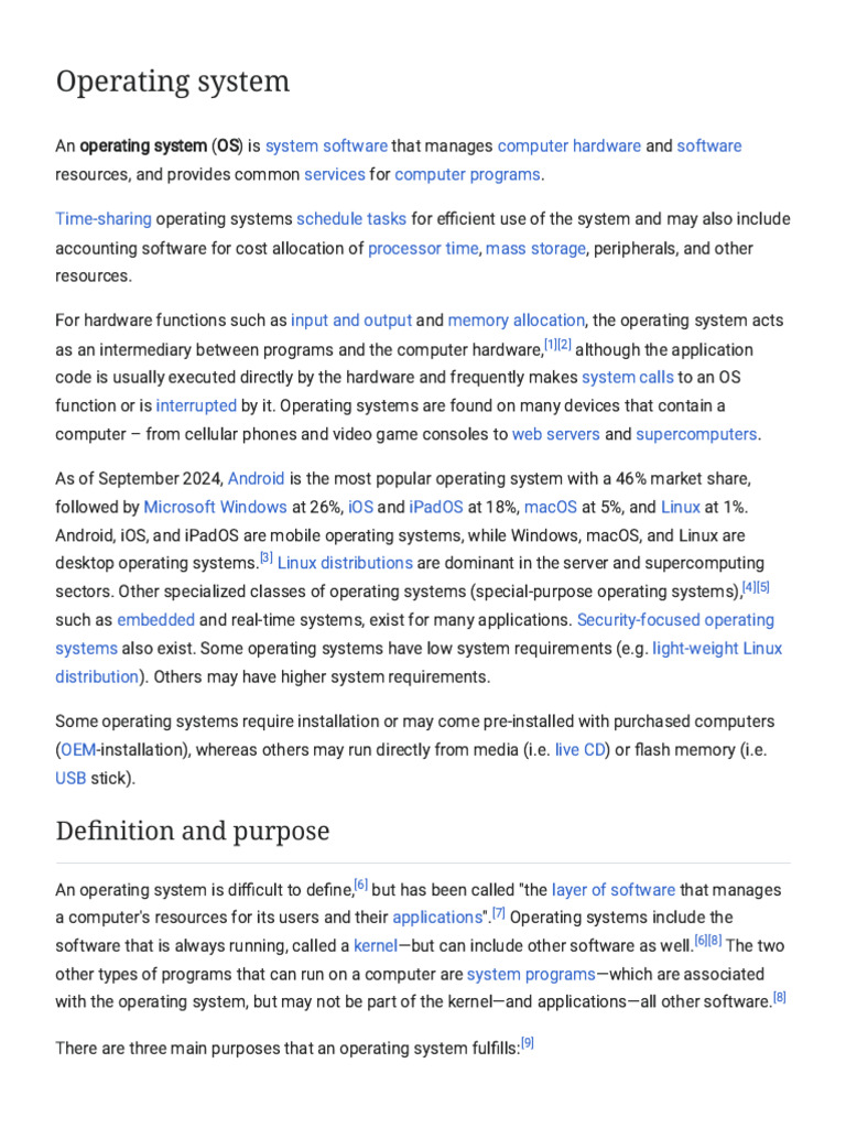 Operating System - Wikipedia | PDF | Operating System | Thread (Computing)