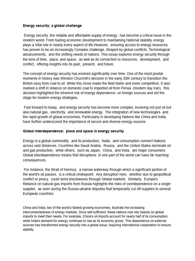 Energy Security - A Global Challenge | PDF | Energy Security | Energy ...