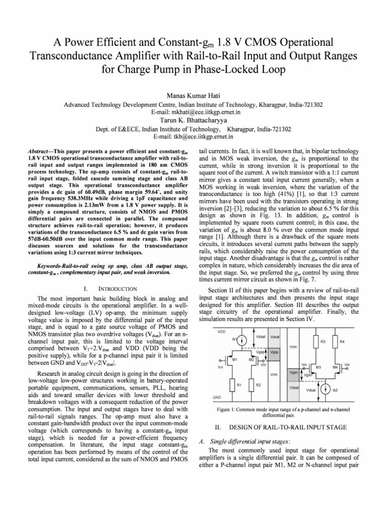 Power-Efficient 1.8V CMOS Op-Amp Design | PDF | Operational Amplifier ...