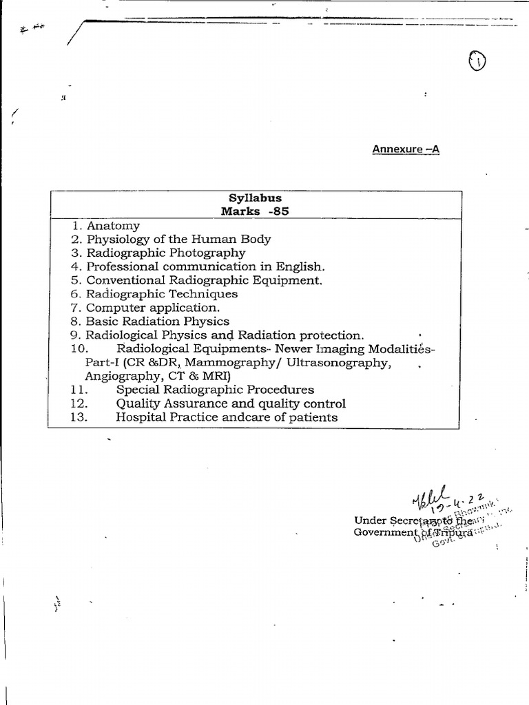 Syllabus For The Post of Radiology and Imaging Technologist. | PDF