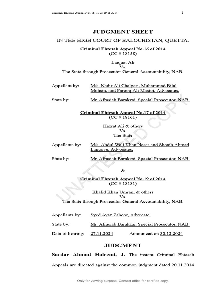 Judgment Sheet: in The High Court of Balochistan, Quetta | PDF ...