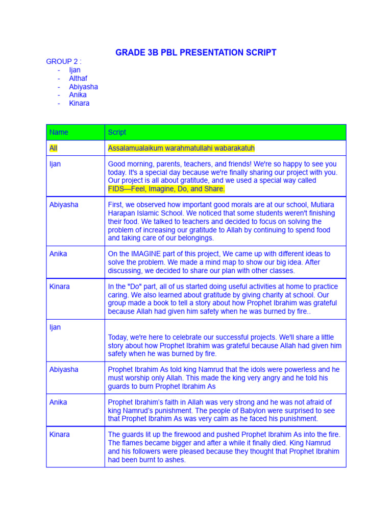 Grade 3B Group 2 Script | PDF | Gratitude | Religious Belief And Doctrine