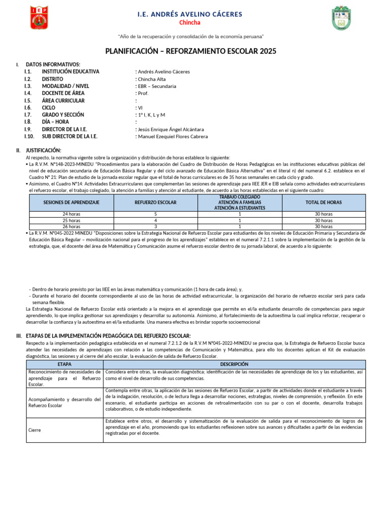 Plan de Refuerzo Escolar 2025 | PDF | Evaluación | Educación primaria