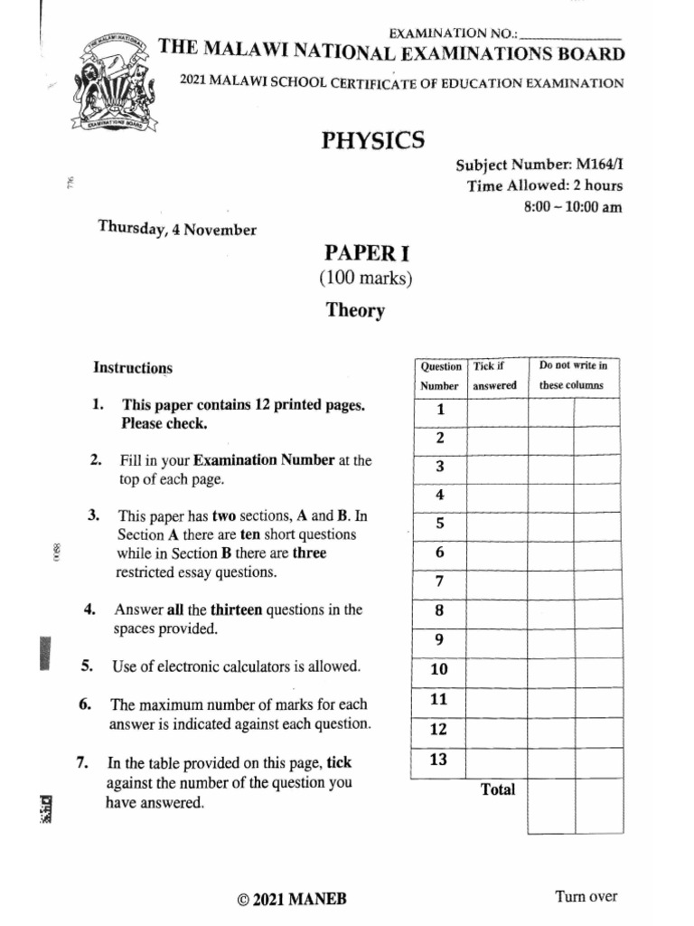 Physics 2021 Paper 1 Pdf