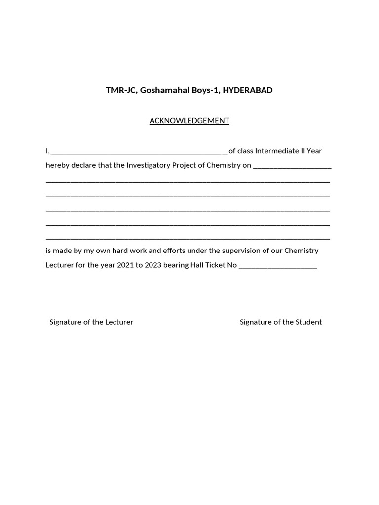 Acknowledgment for Chemistry Project | PDF