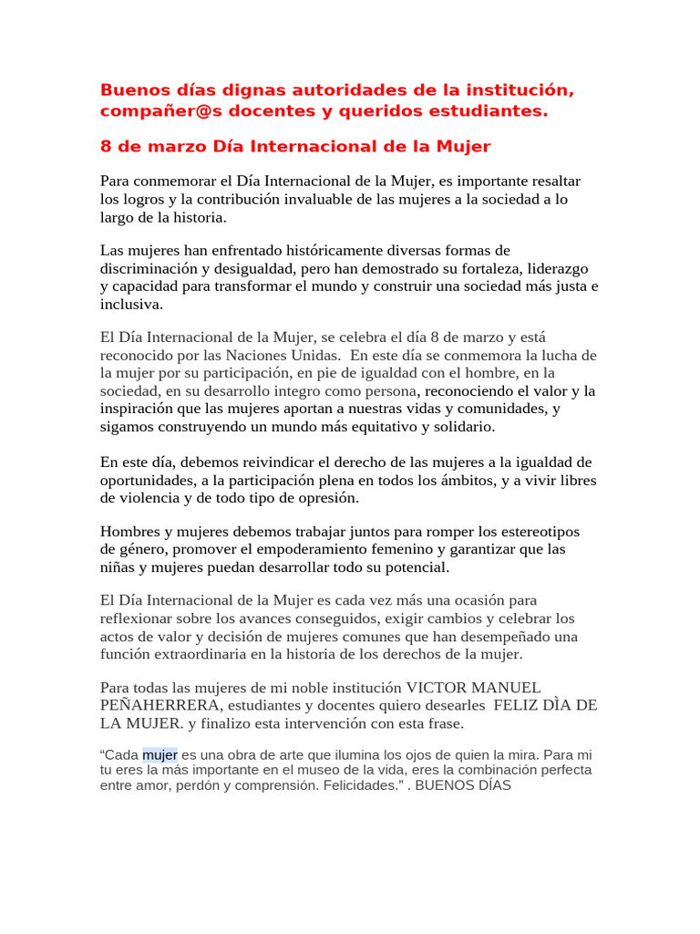 8 de Marzo Día Internacional de La Mujer | PDF