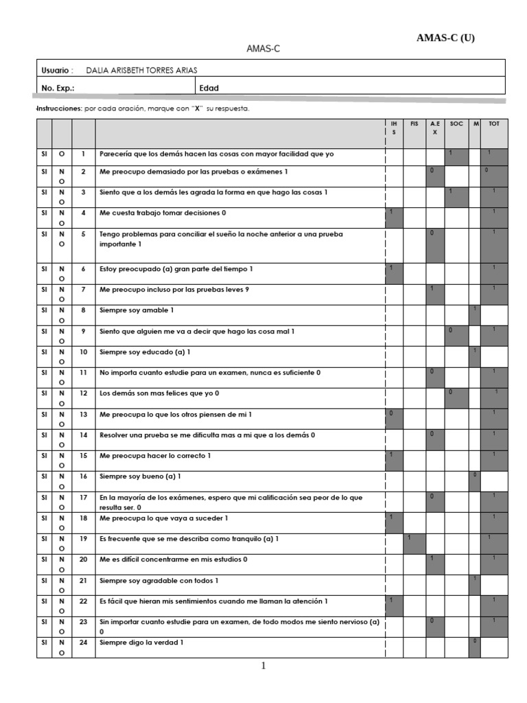 Evaluación de Ansiedad AMAS-C | PDF | Ansiedad | Estrés (biología)