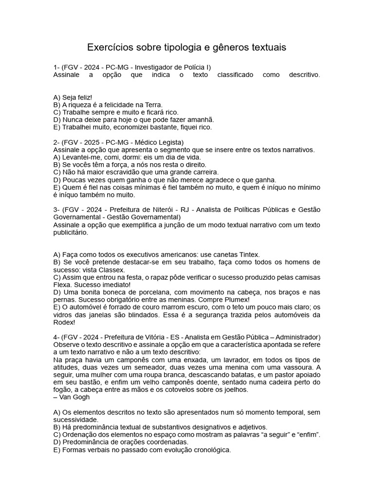 Exercícios de Tipologia Textual | PDF