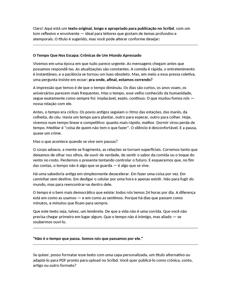 O Tempo e a Pressa Moderna | PDF | Tempo