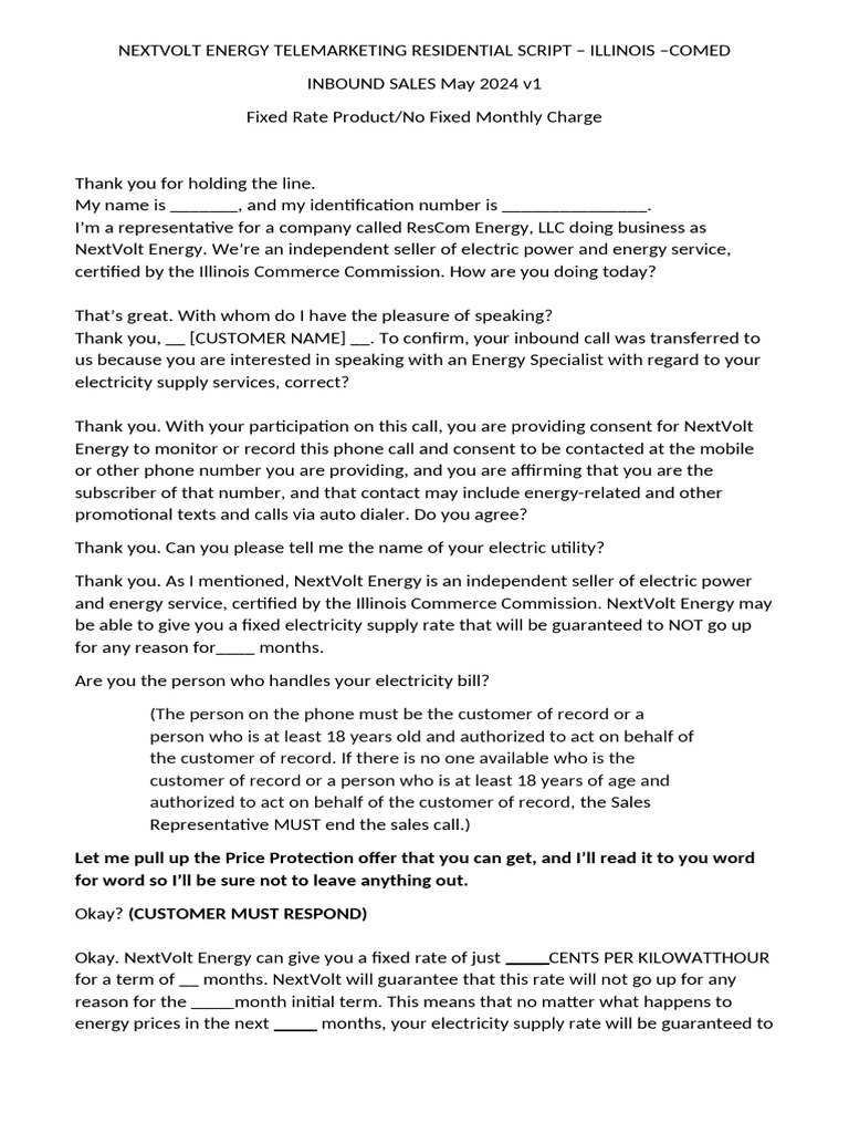 NextVolt Energy Telemarketing Script | PDF | Fee