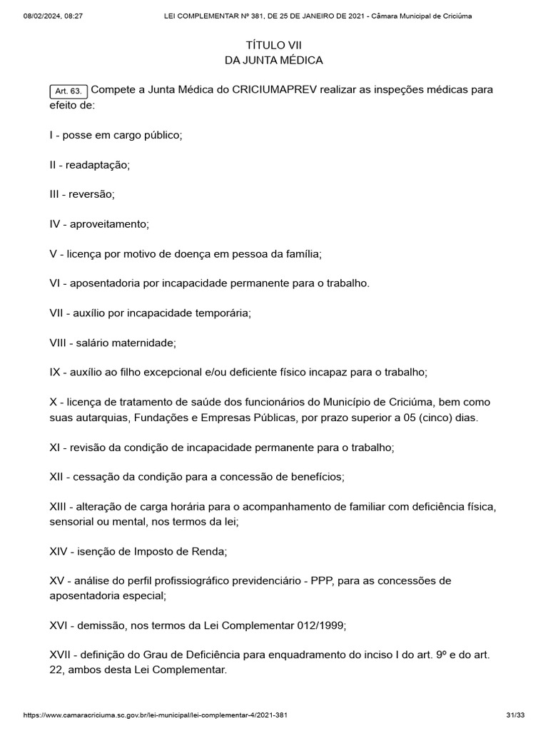 LEI-COMPLEMENTAR-No-381-DE-25-DE-JANEIRO-DE-2021-Junta-medica | PDF