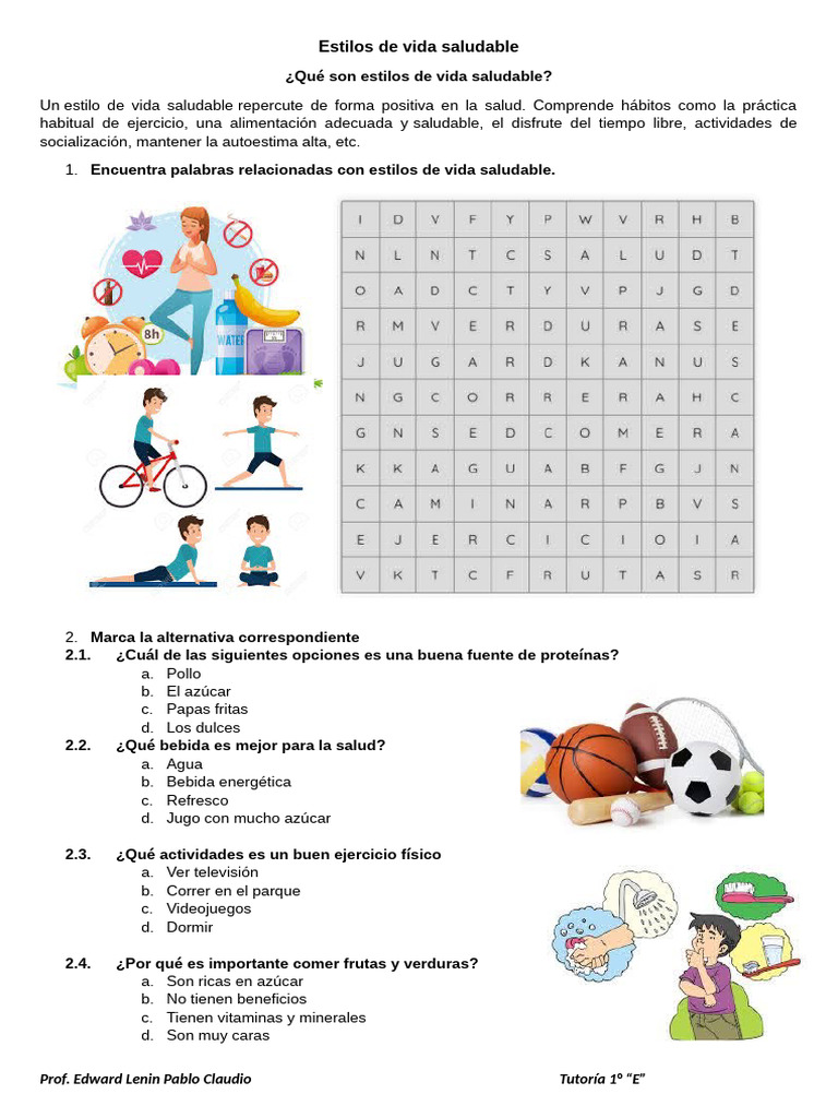 Ficha Sesion 7 Estilos de vida saludable | PDF | Alimentos