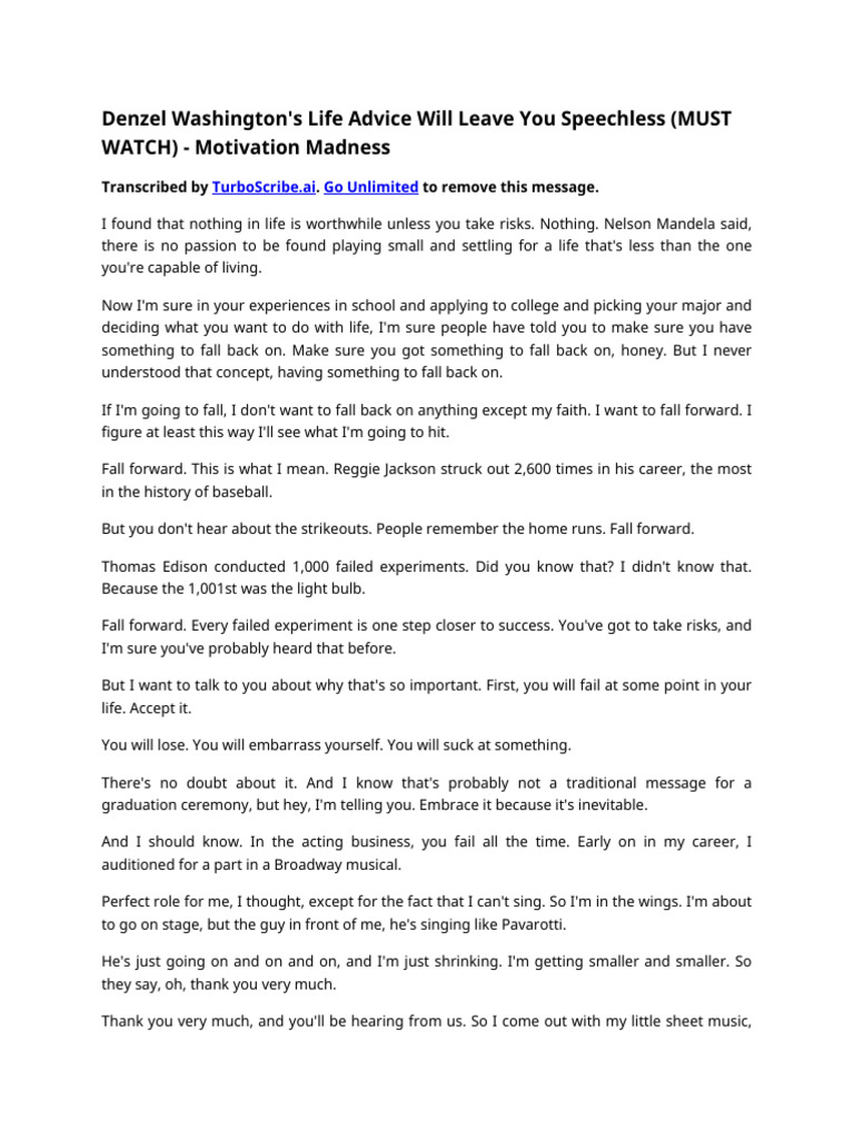 Denzel Washington S Fall Forward Speech Pdf Prophecy