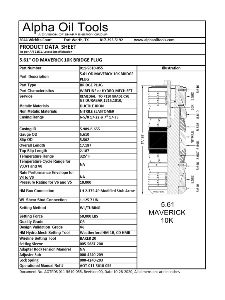 Maverick 10K Bridge Plug Data Sheet | PDF