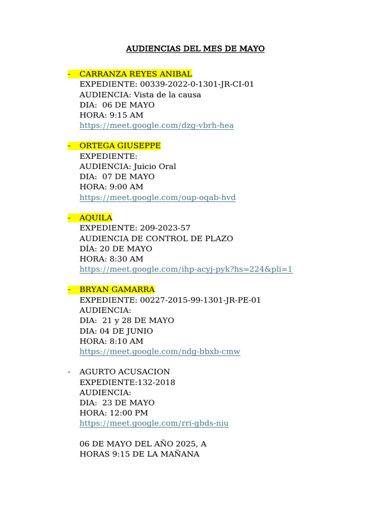 Audiencias Del Mes de Mayo | PDF