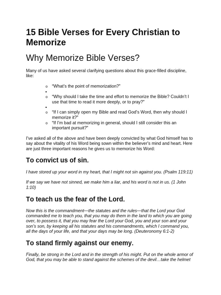 15 Bible Verses for Every Christian to Memorize | PDF | Grace In ...