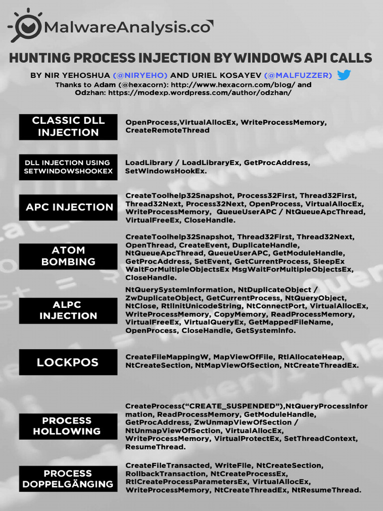 Hunting Windows Process Injection by API Calls | PDF