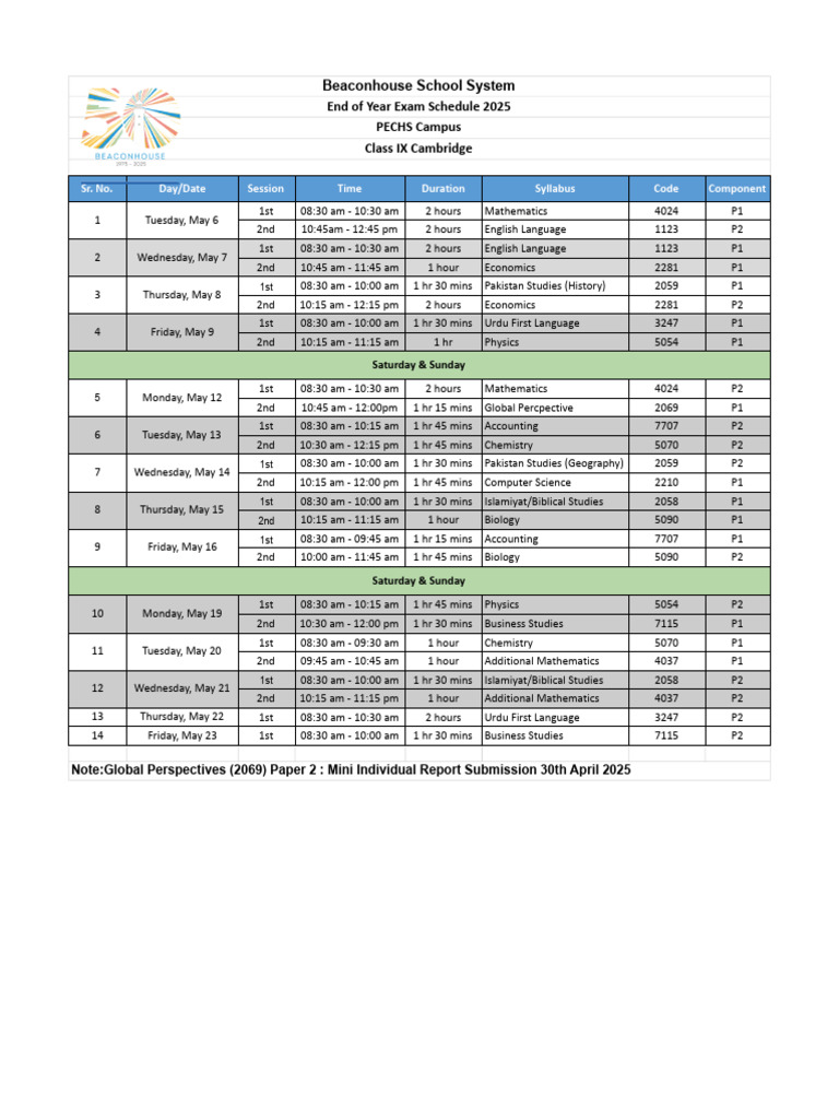 Class IX EOY Exam Schedule 2025 | PDF