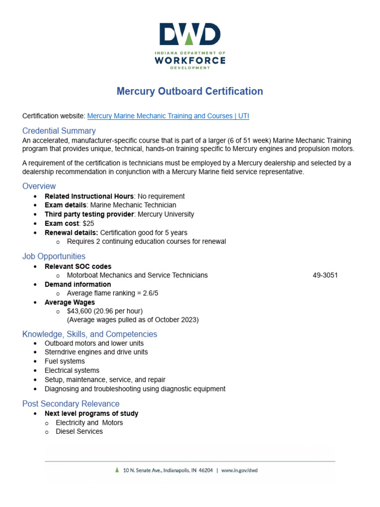 Mercury Outboard Certification Overview | PDF