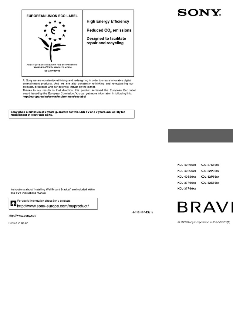 Sony LCD TV Installation Guide | PDF