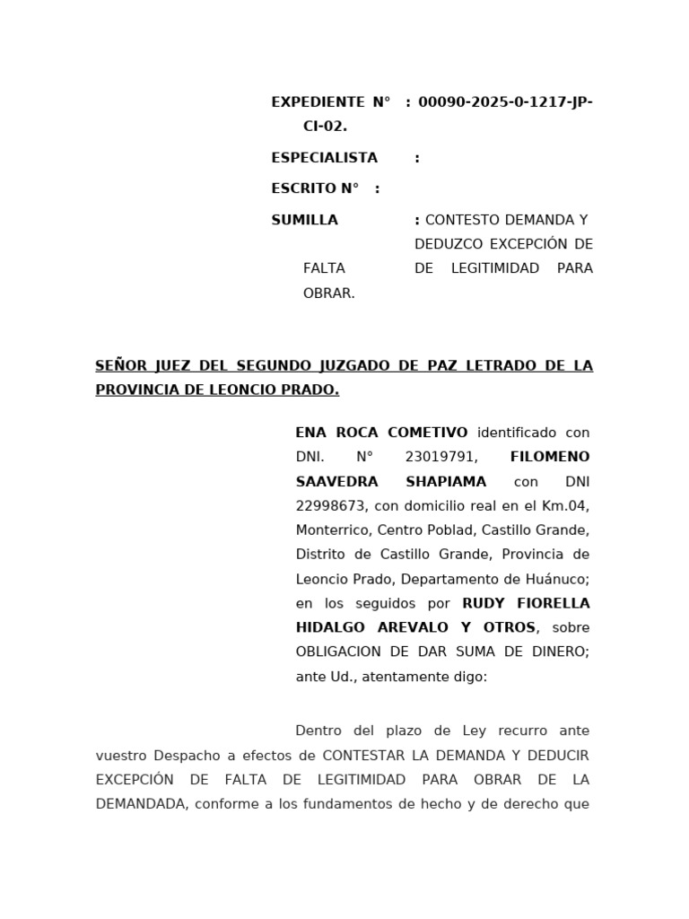 CONTESTO - DEMANDA - Ena Saavedra | PDF | Demanda judicial | Bancos