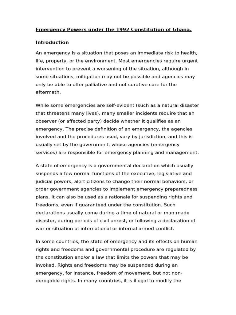 Emergency Powers in Ghana's Constitution | PDF | State Of Emergency ...