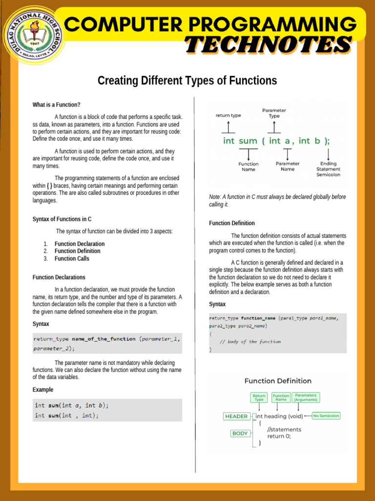 C Function Types and Syntax Guide | PDF | Parameter (Computer ...