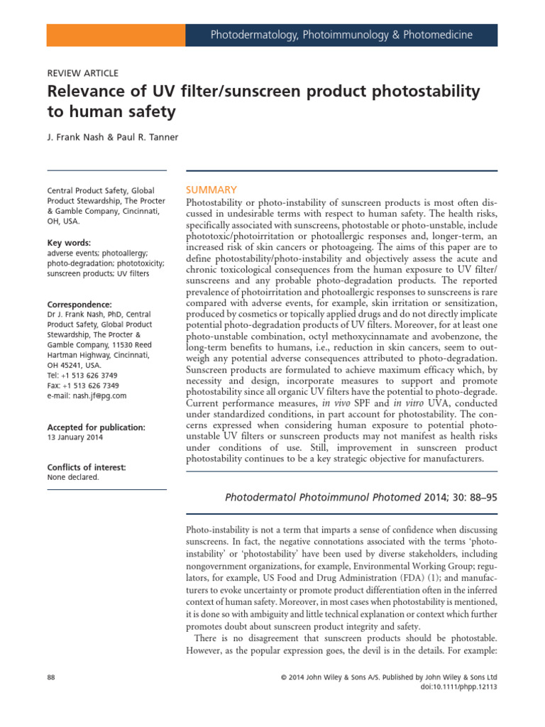 Sunscreen Photostability and Safety | PDF | Sunscreen | Ultraviolet