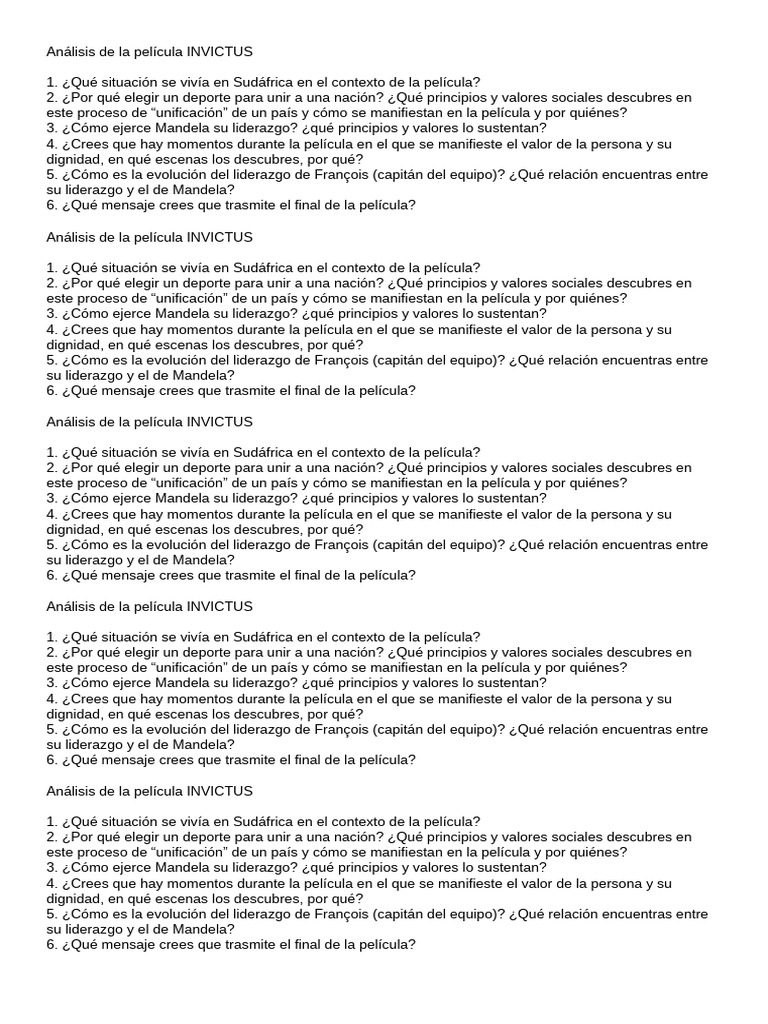 Análisis de liderazgo en Invictus | PDF