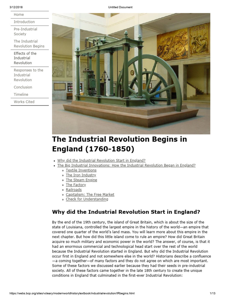 Industrial Revolution in England (1760-1850) | PDF | Weaving ...
