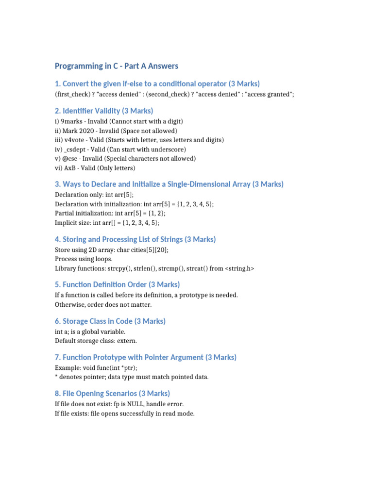 C Programming Concepts and Solutions | PDF