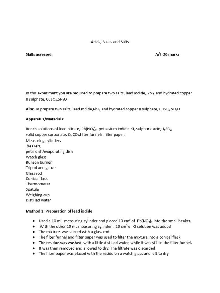 Preparing Lead Iodide and Copper Sulfate | PDF | Salt (Chemistry ...