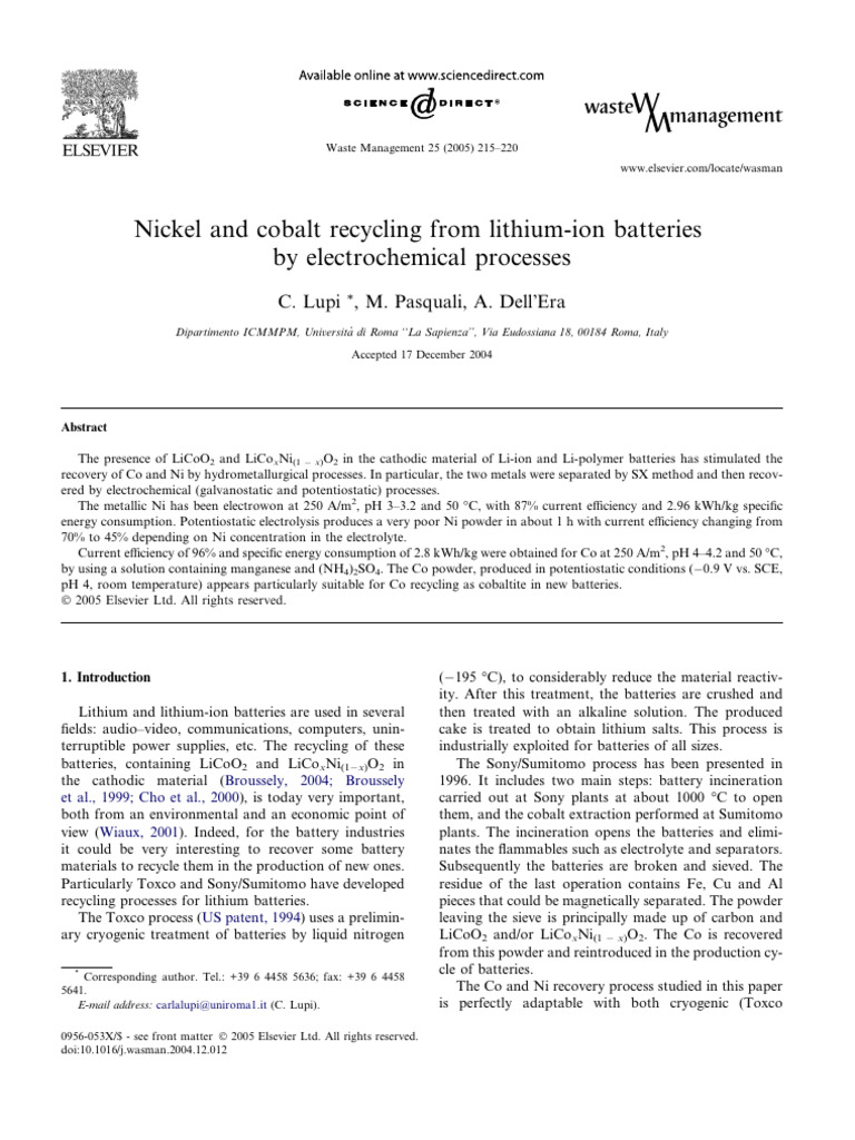 Nickel and Cobalt Recycling From Lithium-Ion Batteries by ...