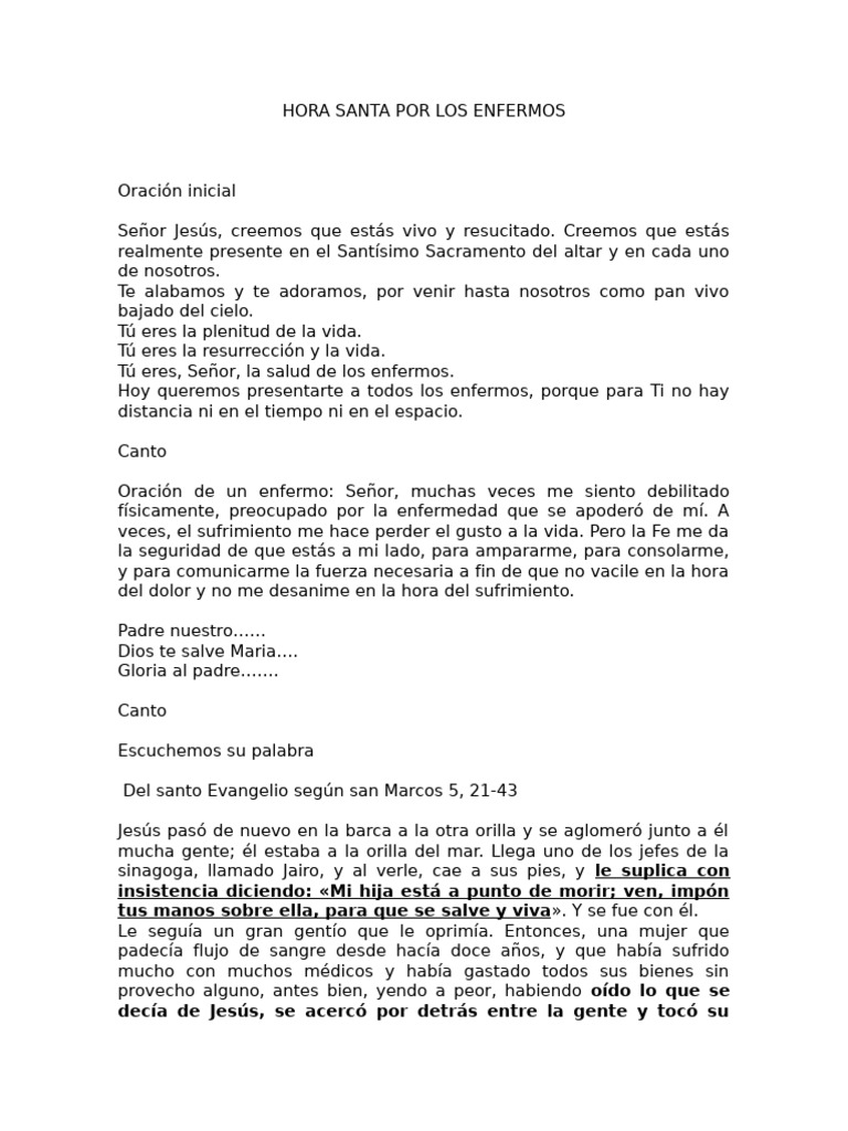 Hora Santa por los Enfermos y Salud | PDF | Oración | orador del Señor
