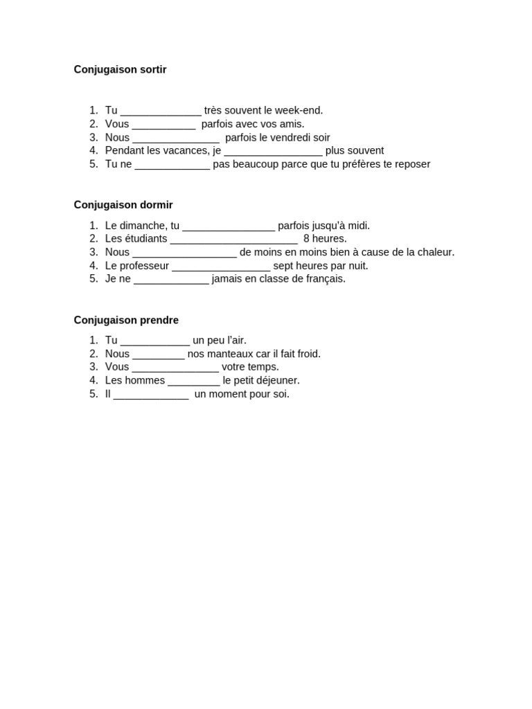 Conjugaison du verbe sortir au présent | PDF