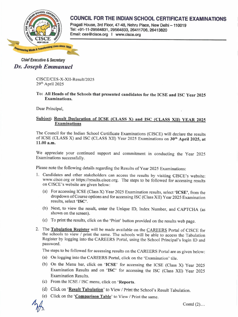 Result Declaration - Circular For Schools-2025 | PDF